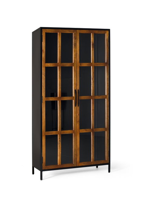 GINER Y COLOMER Vitrina 2 Puertas - Buffet vitrine 2 portes en bois de manguier et structure métal, 180x90x40 cm, couleur noyer et noir
